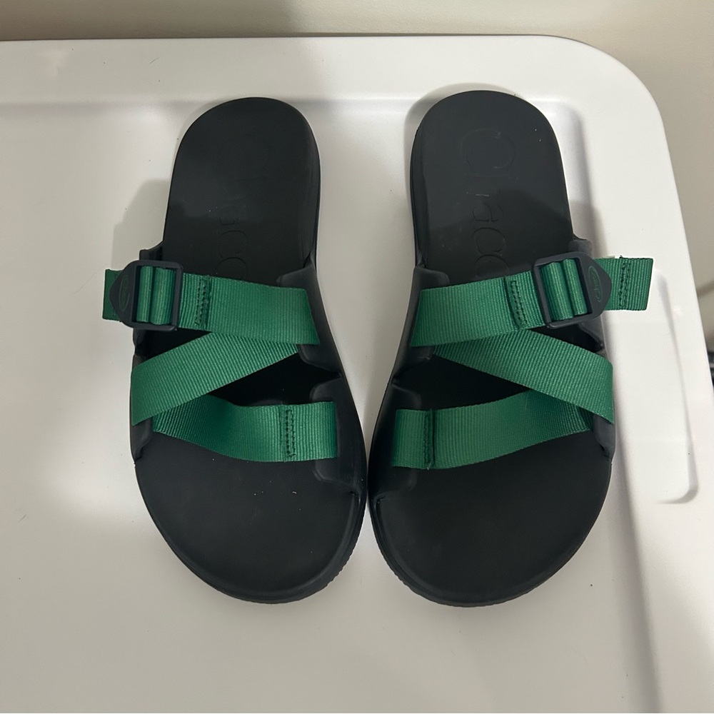 Chaco Chillos Slide Size 10 Men's Slip On Sport Sandal Green and black